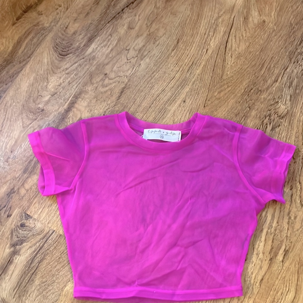 Emma and Sam sheer crop top hot pink XS
